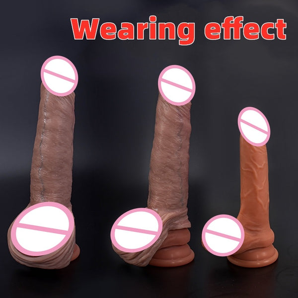 Wear Liquid Silicone Exotic Condom Penis Simulation Hollow Large And Medium Small Size Green Rib Vein Dildo
